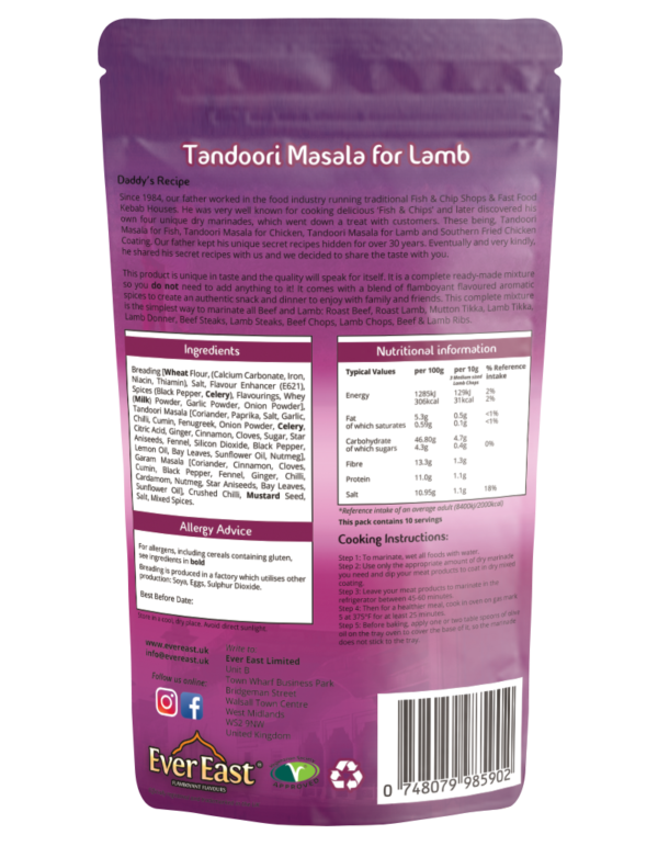 Lamb Tandoori Masala 100g easy lamb dry-rub marinade Euro Quality Lambs